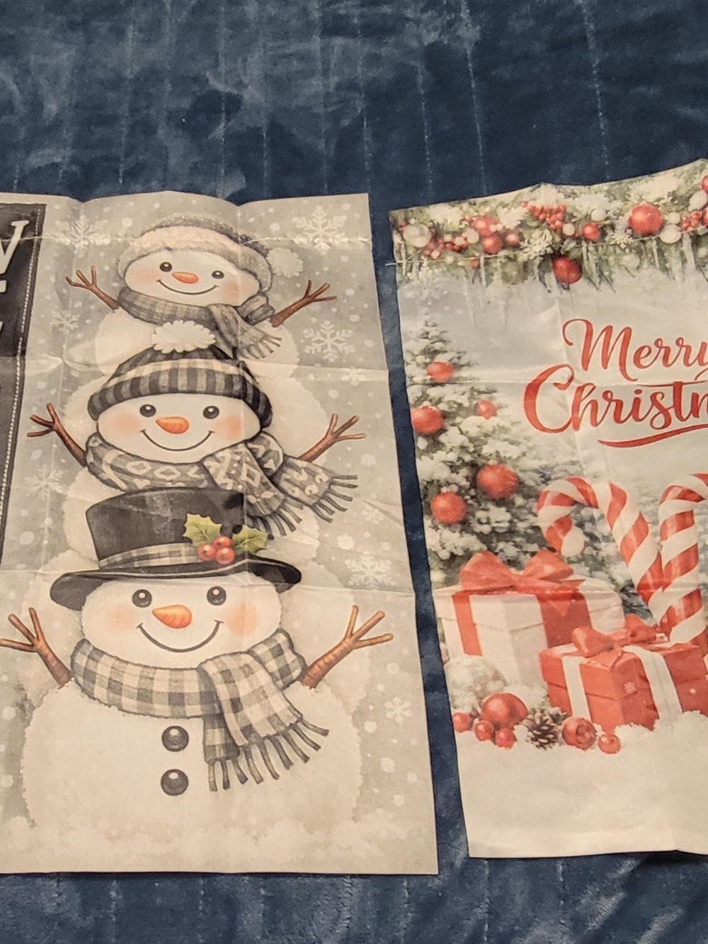 New-Set of 3 Seasonal Garden Flags - Fall and Winter & Snowman Window Cling.